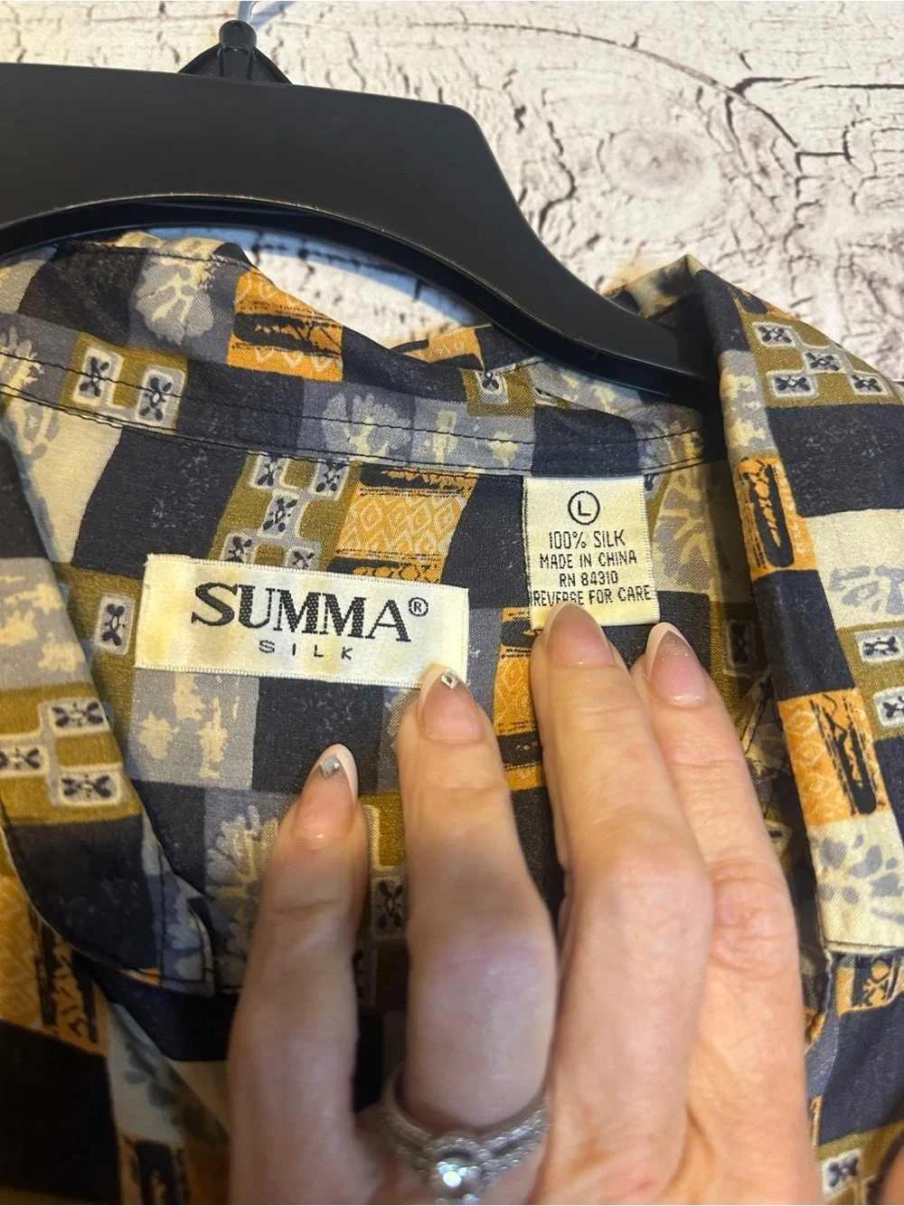 Vintage 90s Summa 100% Silk Abstract Geometric Button Up Shirt Mens L